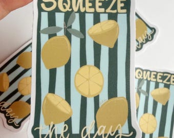 Squeeze The Day Lemons Vinyl Sticker | Waterproof Waterbottle, Tablet, Laptop Decor