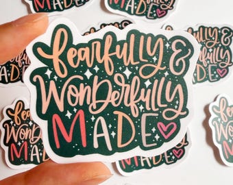 Fearfully and Wonderfully Made Vinyl Sticker | Bible verse Psalm 139 14 Waterproof Bottle, Tablet, Phone sticker