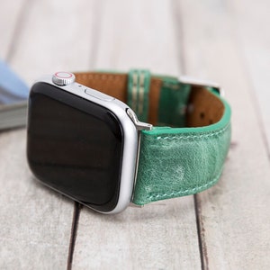 Pulseira de couro verde feita à mão para Apple Watch e Fitbit - Pulseira de couro genuíno de alta qualidade para todos os modelos de Apple Watch e Fitbit.