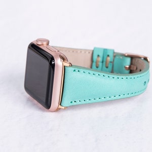 Green Premium Leather Slim Apple Watch Band for Women and Men - Handmade Leather iWatch Bracelet for All Apple Watch Series