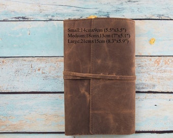 Refillable Leather Journal Cover, Personalized Travel Diary, Handmade