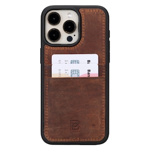 Antik Braun Maduem Handmade Premium Ledertasche kompatibel Apple iPhone 15 & 16 Serie Sleek Design mit Card Slots | Eleganter Schutz