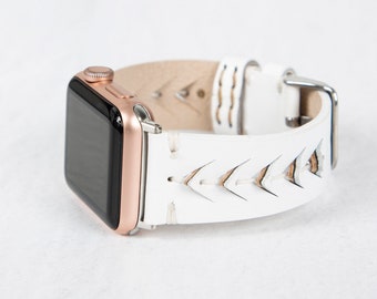 Vitt läderarmband för Apple Watch – Geometriskt skuret fullnarvsarmband