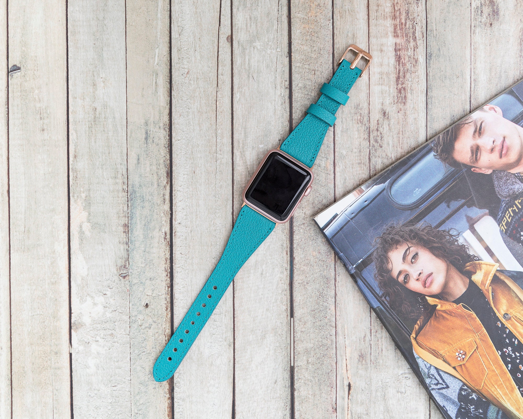 Turquoise Leather Apple Watch Band 38mm 40mm 42mm 44mm for Etsy