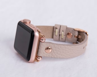 Beige läderarmband för Apple Watch: Smalt roséguldfärgat accentarmband