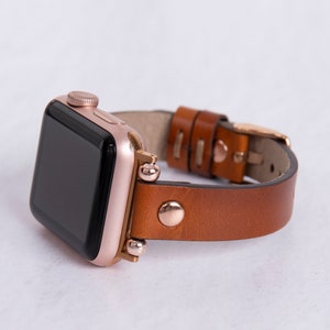 Brown Leather Slim Apple and Fitbit Watch Band - Handmade Full Grain iWatch Strap for All Apple Watch and Fitbit Series
