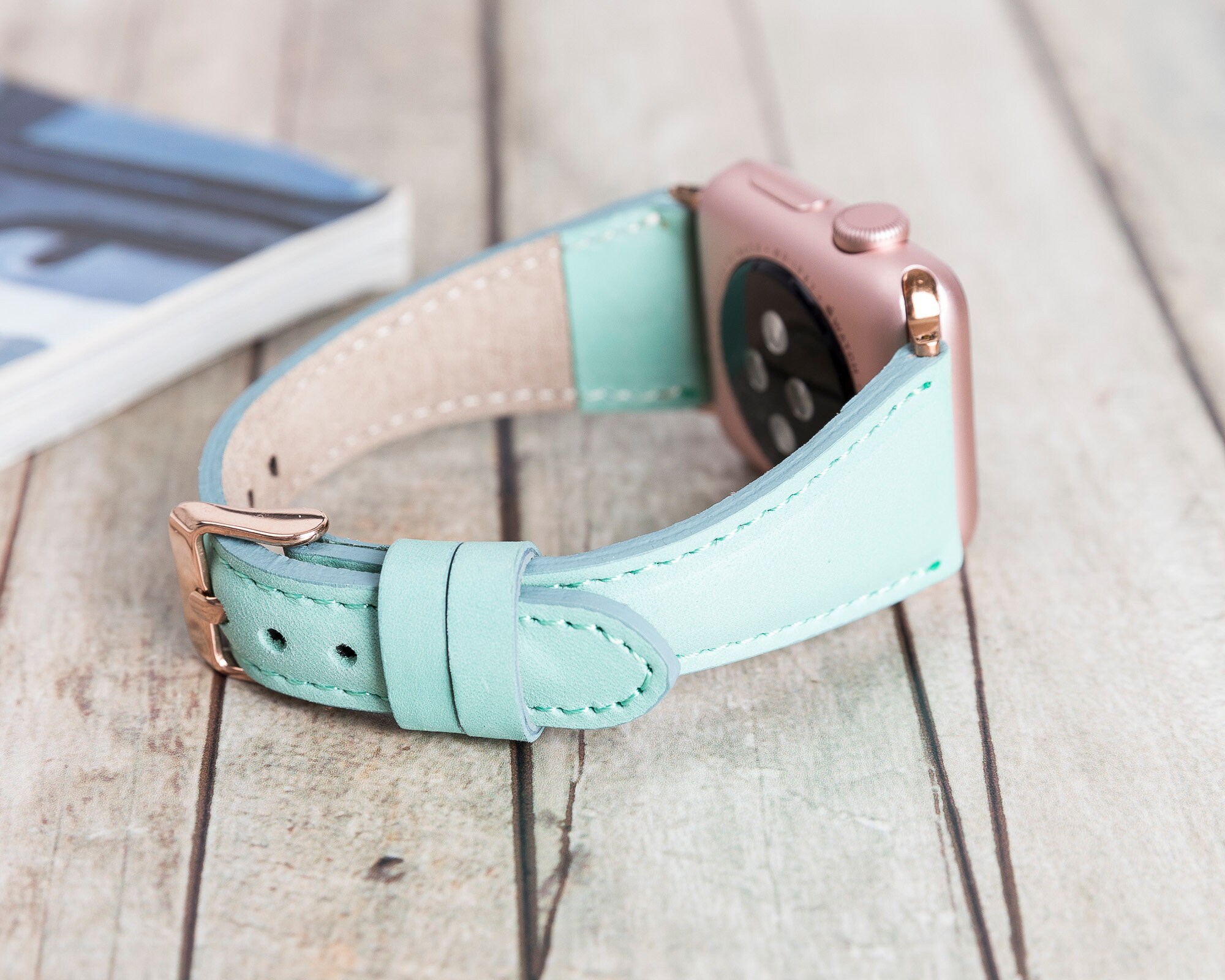 Cute Mint Green Leather Apple Watch Band 38mm 40mm 42mm 44mm Etsy
