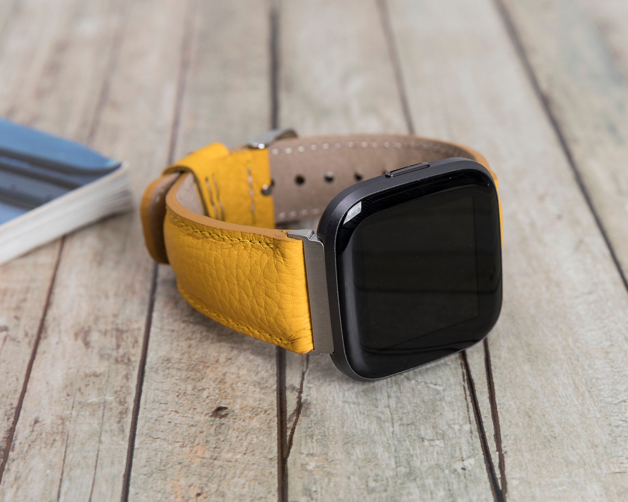 Yellow Fitbit Versa 4 3 2 1 Leather Watch Band Custom Fitbit Etsy
