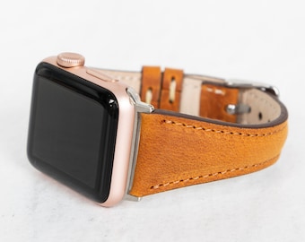 Brown Full Grain Leather Slim Apple and Fitbit Watch Band for Women and Men - Leather iWatch Bracelet for All Apple Watch Series