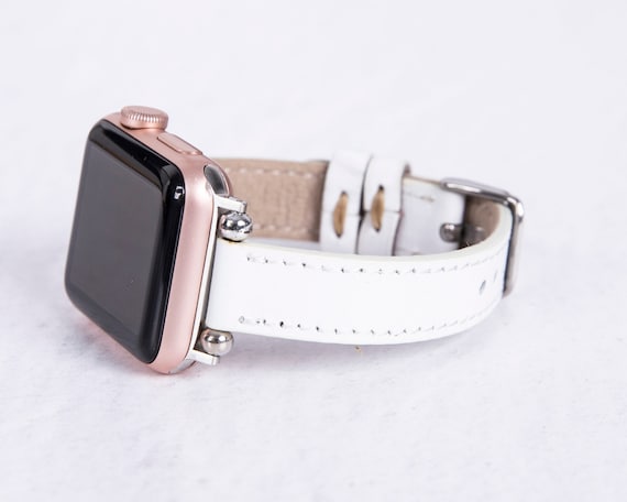NEW White Leather Slim Apple Watch Band Soft Slim Leather White Apple Watch Band – Fancy Bands main image 3