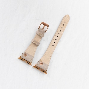 Correa fina de cuero beige con diseño floral para Apple Watch - Compatible con todas las series Apple y Fitbit. Correa de cuero de plena flor para las series 8, 9 y 10. imagen 7