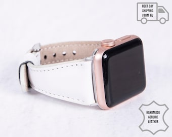 White Genuine Leather Apple Watch Band for Women and Men - Apple Watch Strap for All Apple Series  - Next Day Shipping