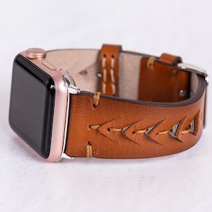 Handmade Brown Leather Apple Watch Band – Stitched Design