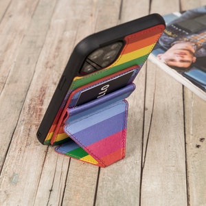Soporte de cuero personalizado para celular, soporte para mesita de noche, soporte para escritorio, organizador para oficina en casa - Regalo de Navidad - Patrón de arcoíris
