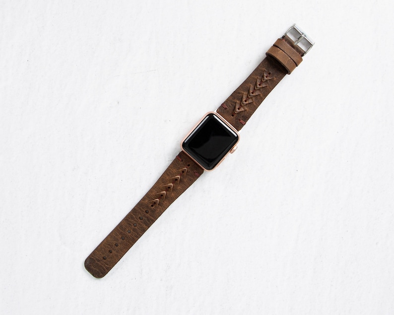 Mörkbrunt handgjort Apple Watch-armband i läder för kvinnor och män - Kompatibelt med alla Apple- och Fitbit Watch-serier - Modern design bild 6