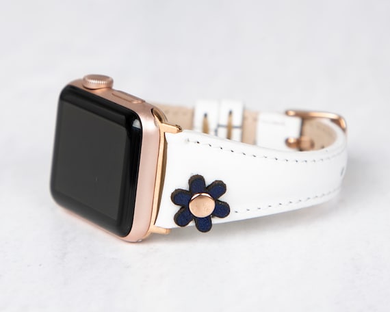 White Leather Watch Band with Rose Gold Accents White Leather Strap - Rose Gold Buckle, Genuine Leather  main image 4