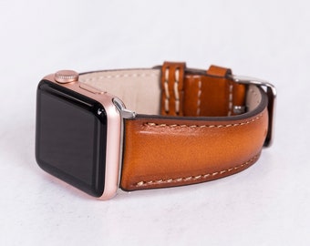 Handmade Brown Leather Apple Watch Band: Full-Grain iWatch Bracelet