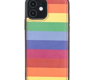 Rainbow Print Leather iPhone 12 Pro and Pro Max Case, iPhone 12 & 12 Pro (6.1"), and Pro Max (6.7") Back Cover, 12 Pro Max Snap-On Case