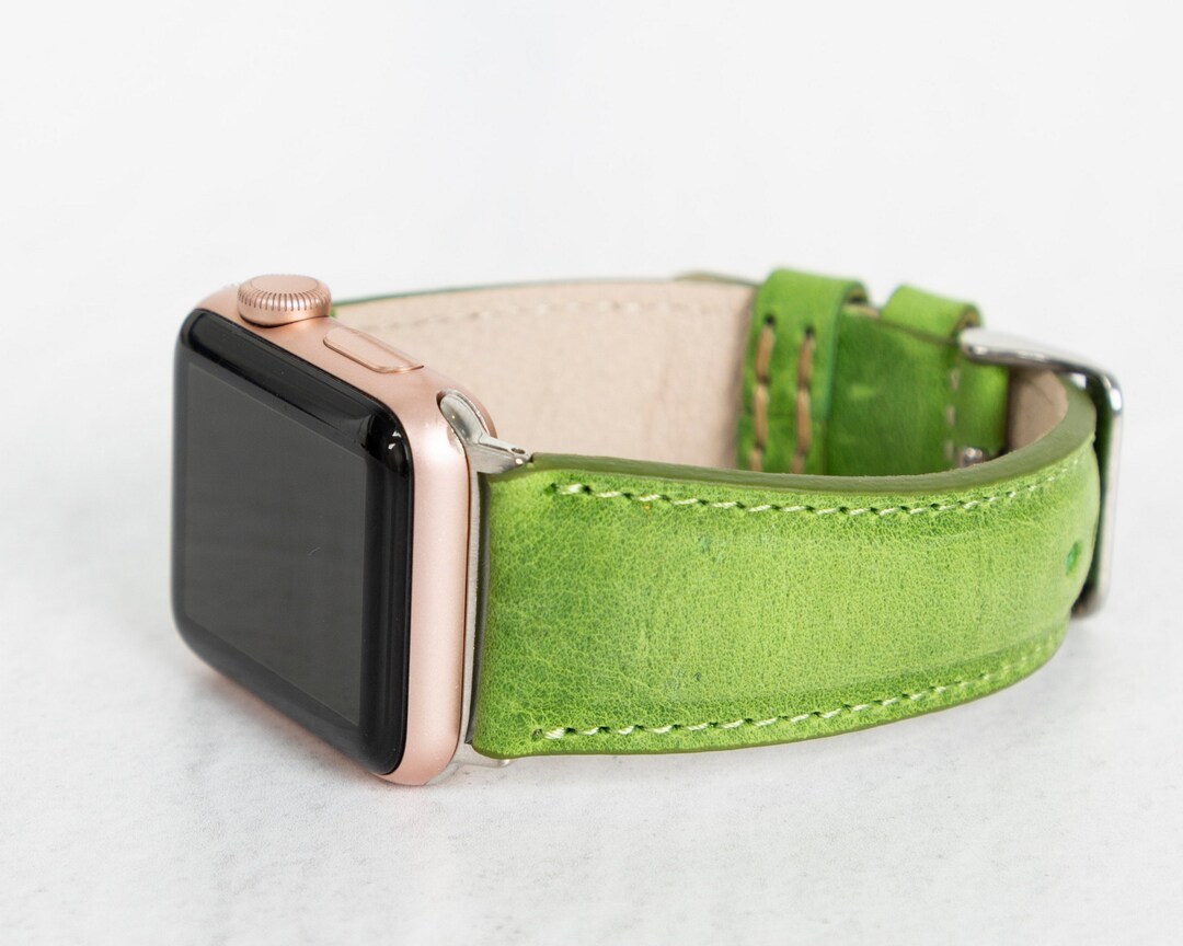 Green Leather Apple Watch 9 Band for Women and Men, 38mm 40mm 41mm 42mm
