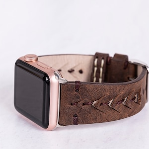 Mörkbrunt handgjort Apple Watch-armband i läder för kvinnor och män - Kompatibelt med alla Apple- och Fitbit Watch-serier - Modern design bild 1