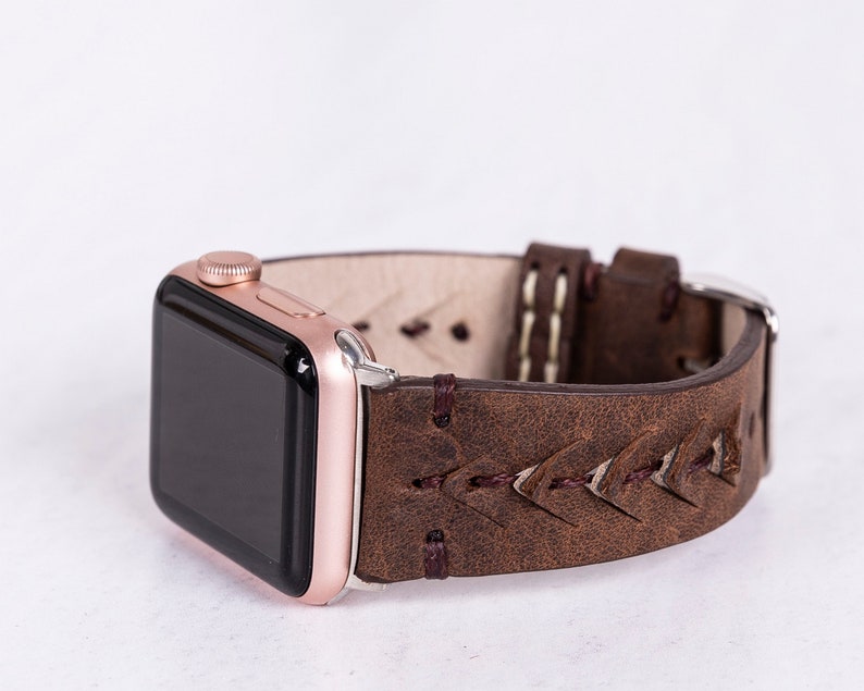 Mörkbrunt handgjort Apple Watch-armband i läder för kvinnor och män - Kompatibelt med alla Apple- och Fitbit Watch-serier - Modern design bild 1