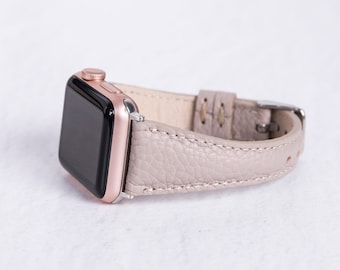 Beige Leather Slim Apple Watch Band for Women and Men - Leather Bracelet for All Series  Apple and Fitbit -Premium Genuine Leather Strap