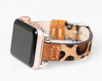Leopardmönstrat, pälskläderarmband till Apple Watch: Handgjort unisex-design