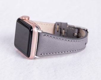 Grått läderarmband för Apple Watch: Handgjort smalt iWatch-armband