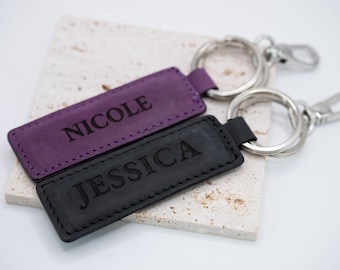 Full-Grain Leather Keychain | Personalized Custom Keychain | Genuine Leather Gift | Handcrafted Leather Keychain with Leather Engraving