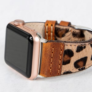 Osber Leather Band Compatible with Apple Watch Women 38mm 40mm 41mm, Genuine Leather Strap with D-Shape Rose Gold Metal Buckle for iWatch Series 9 8
