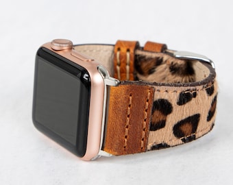 Handmade Leopard Print Leather Apple Watch Band - Unisex | Compatible with All Series | Free Engraving