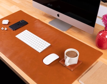 Full-Grain Leather Desk Mat, Rustic Tan, Large 36x19 inch