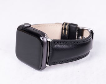 Black Genuine Leather Apple Watch Fit Bit Band for Women and Men - Watch Strap for All Series - Apple and Fit Bit Premium Leather