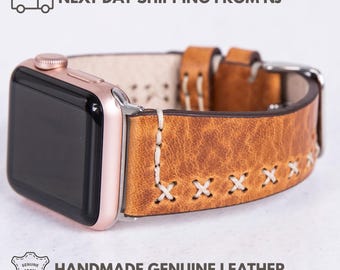 Leather Iwatch Band Handmade Brown Apple Watch – Stitched Unisex Design