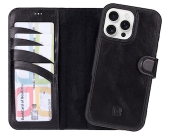 Handgjort svart läderfodral för iPhone: Magnetisk folio, RFID-blockering