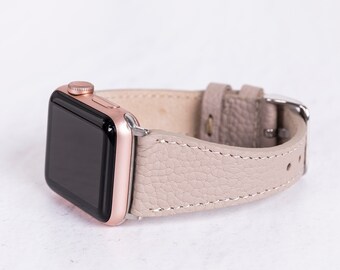 Beige Leather Apple Watch Band – Premium iWatch Fitbit Strap