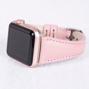 Pink Slim Handmade Leather Watch Band Compatible with Apple and Fitbit Watch All Series  Genuine Premium Leather
