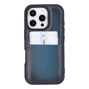 Funda de piel de primera calidad hecha a mano en azul Maduem para Apple iPhone 15 y 16 Series / Diseño elegante con ranuras para tarjetas / Protección elegante