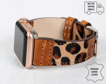 Leopard Print Leather Apple Watch Band – Handmade, Fits All Series