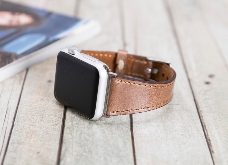 Apple watch band 38mm 40mm women brown leather slim design | Etsy