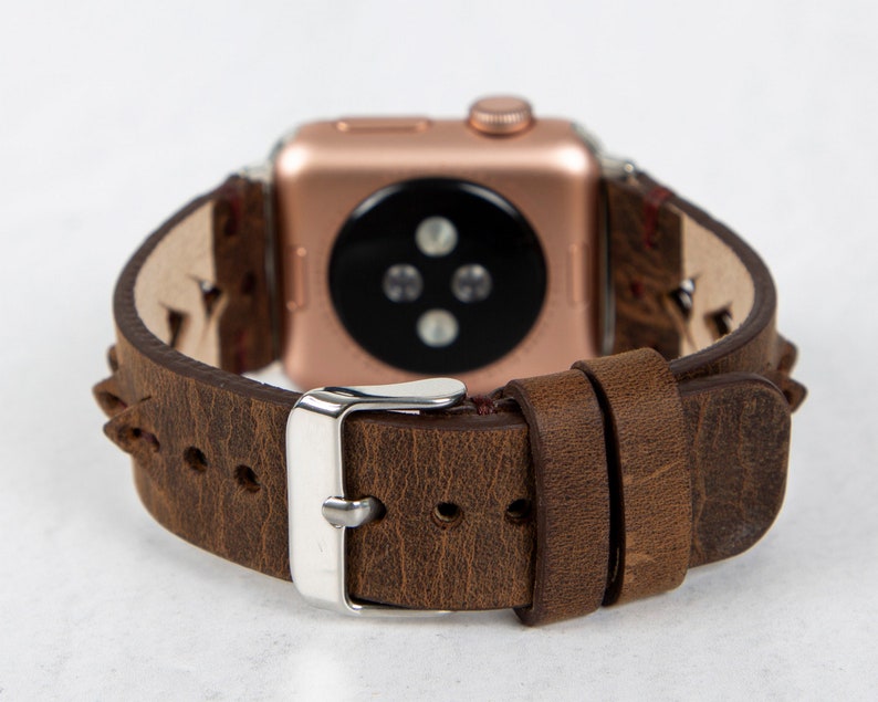 Mörkbrunt handgjort Apple Watch-armband i läder för kvinnor och män - Kompatibelt med alla Apple- och Fitbit Watch-serier - Modern design bild 2