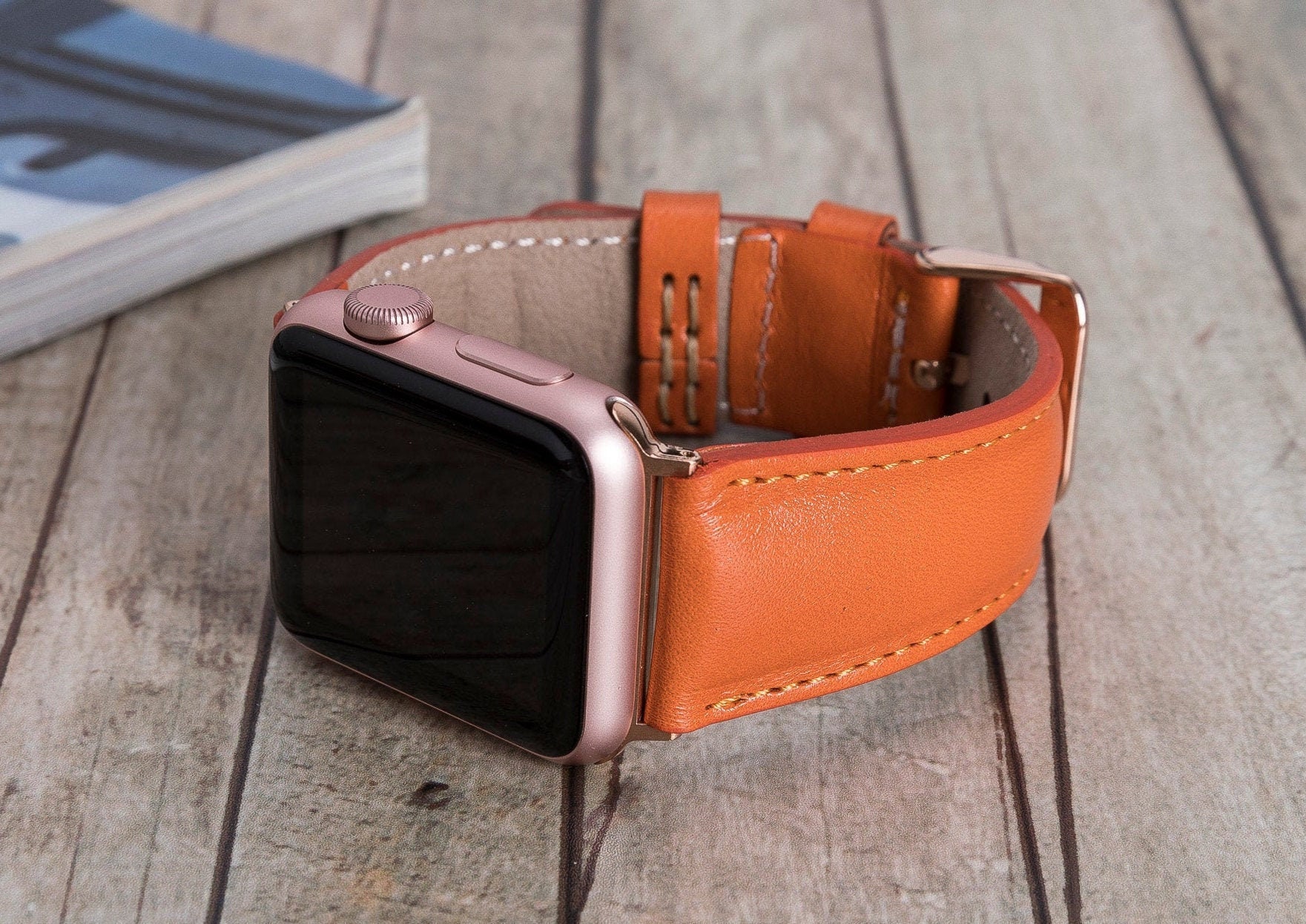 Orange Leather Apple Watch Band 40mm 38mm 42mm 44mm Cşassy | Etsy Canada