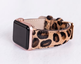 Leopard Print Furry Leather Apple Watch Band | Handmade Strap