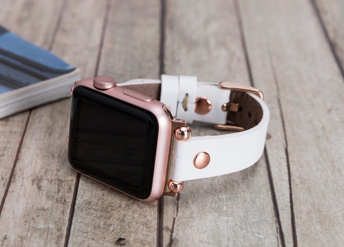 White Leather Slim Apple Watch Band 38mm 40mm 42mm 44mm women Etsy