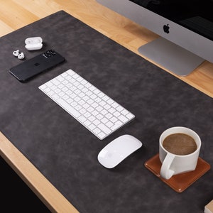 Premium Leather Custom Desk Mat Large (36X19 inch) Mouse Mat for Home Office Accessories, Leather Desk Organizer Gaming Pad Mat - Black