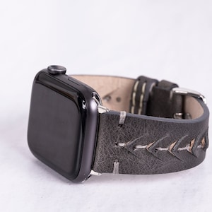 vintage gray, premium , handmade , unique leather watch band