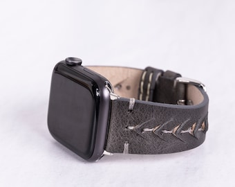 Gray Handmade Premium Leather Apple Watch Band - Unisex | Fits All Apple Watch and FitBit Series | Premium Quality Leather