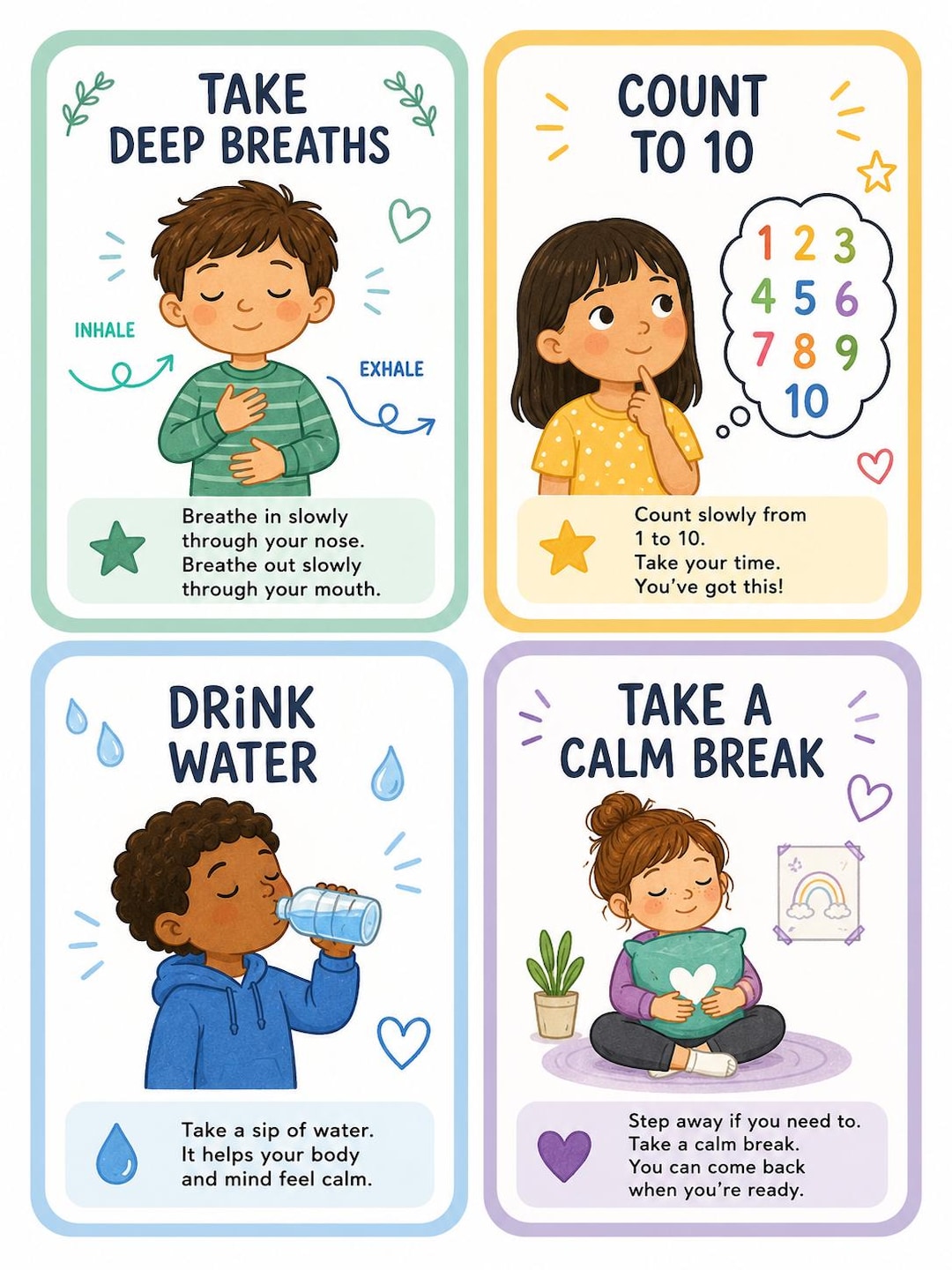 Self Regulation Cards for Kids, Calming Strategies Digital Download PDF ...