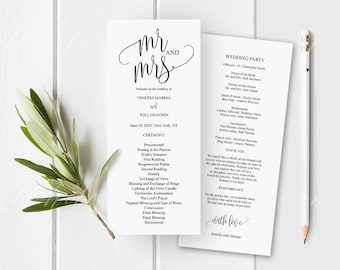 Rustic Wedding Program Template, Wedding Program Printable, Wreath,,Instant Download - Mr. and Mrs. Lovely Calligraphy#WP21_29