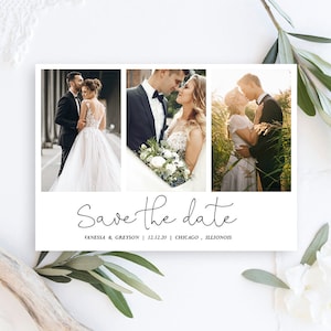 Modèle Réservez cette date avec carte photo Modèle Photoshop Photographie de mariage PSD Carte postale rustique Collage photo Réservez cette date #WP21_28